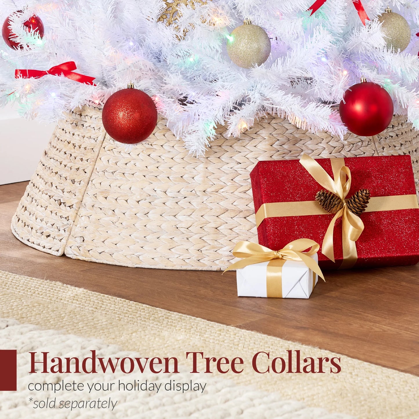 4.5Ft Pre-Lit Premium Hinged Artificial White Christmas Pine Tree W/ 200 Multicolor Lights, Stand