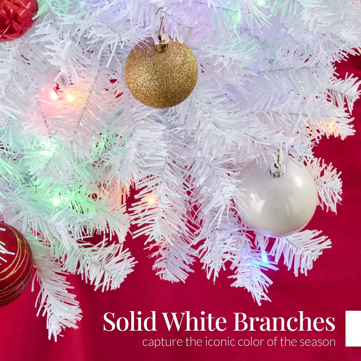 4.5Ft Pre-Lit Premium Hinged Artificial White Christmas Pine Tree W/ 200 Multicolor Lights, Stand