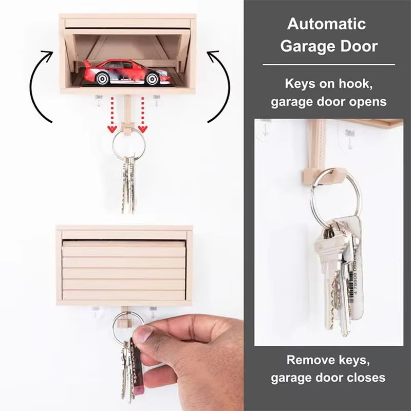 Car Garage Key Holder with Opening Door Fun Garage Keychain Wall Hanging Car Key Holder Easy Installation Wall Decoration