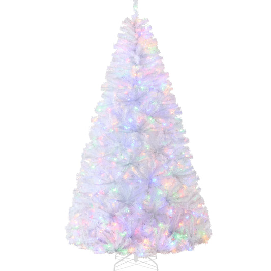 4.5Ft Pre-Lit Premium Hinged Artificial White Christmas Pine Tree W/ 200 Multicolor Lights, Stand