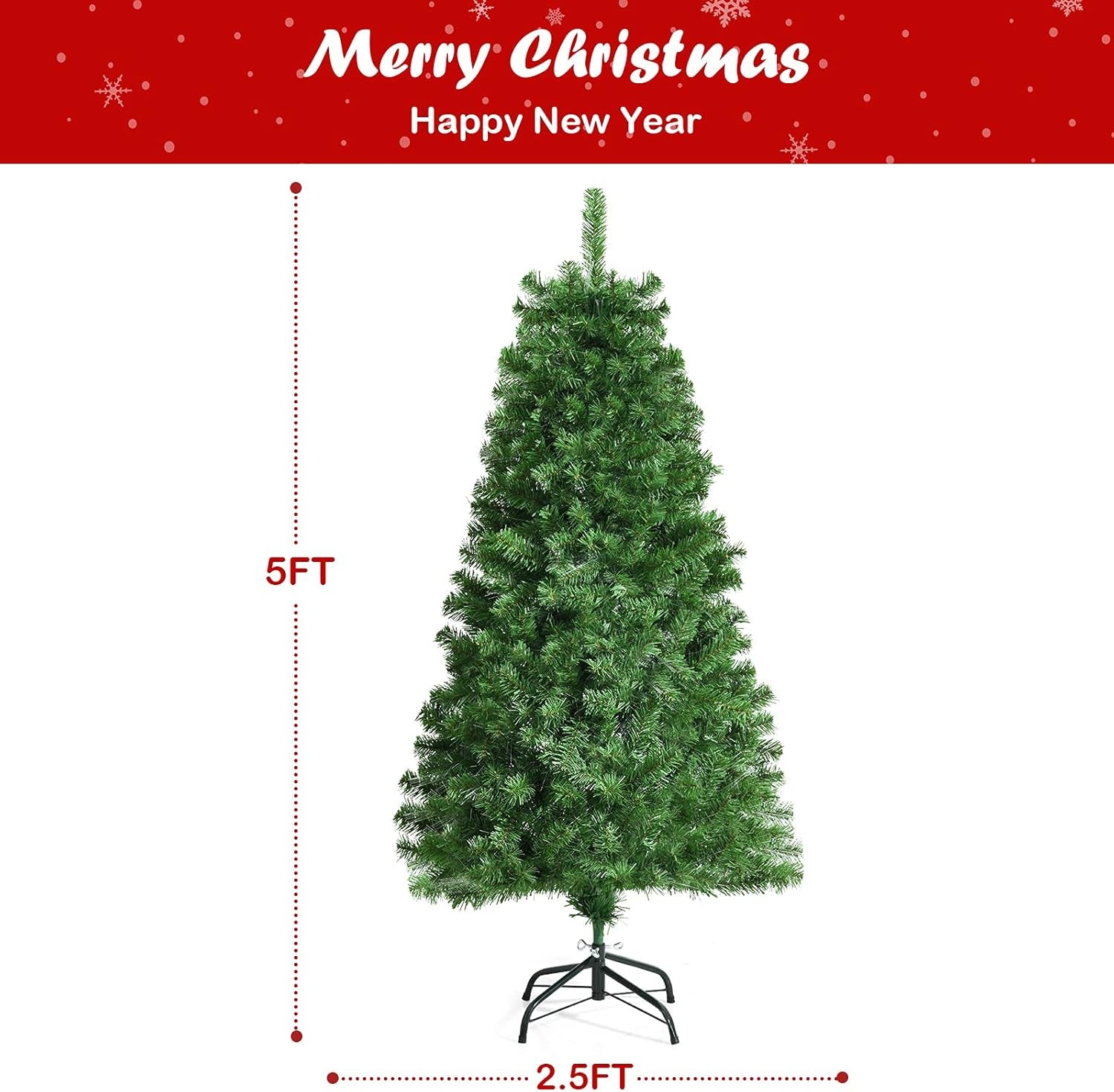 5Ft Fiber Optic Artificial Christmas Tree, Pre-Lit Premium Spruce Tree with Solid Metal Stand, 449 Branch Tips, Xmas Full Tree for Indoor Holiday Decoration