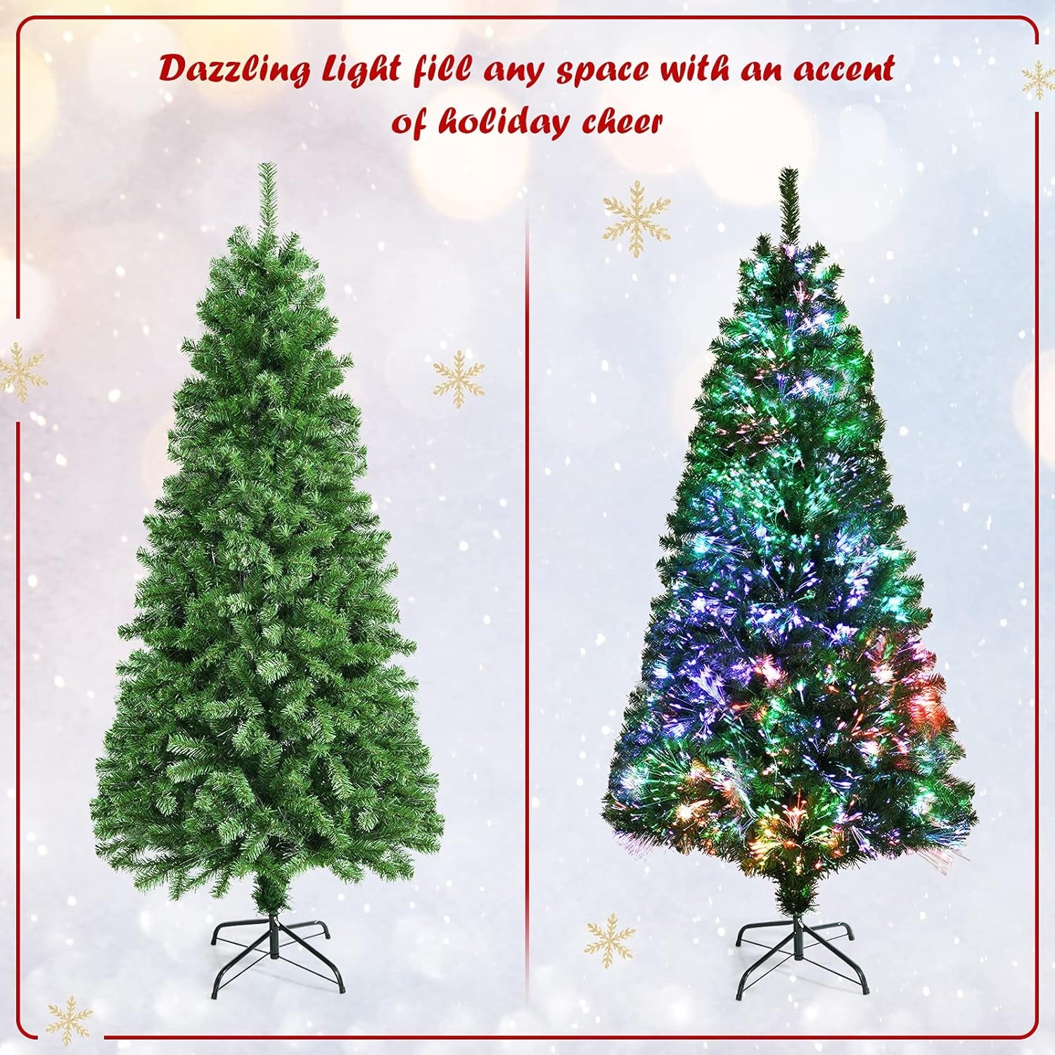 5Ft Fiber Optic Artificial Christmas Tree, Pre-Lit Premium Spruce Tree with Solid Metal Stand, 449 Branch Tips, Xmas Full Tree for Indoor Holiday Decoration