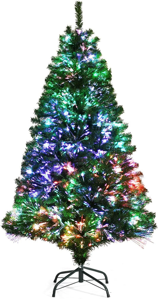 5Ft Fiber Optic Artificial Christmas Tree, Pre-Lit Premium Spruce Tree with Solid Metal Stand, 449 Branch Tips, Xmas Full Tree for Indoor Holiday Decoration