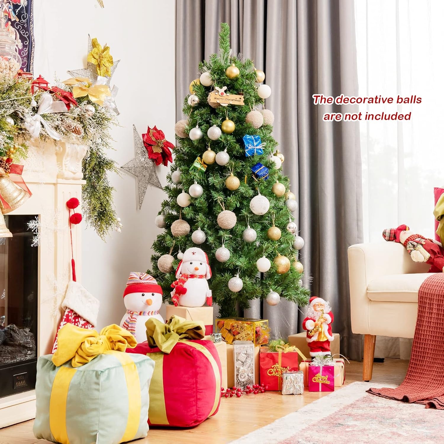 5Ft Fiber Optic Artificial Christmas Tree, Pre-Lit Premium Spruce Tree with Solid Metal Stand, 449 Branch Tips, Xmas Full Tree for Indoor Holiday Decoration