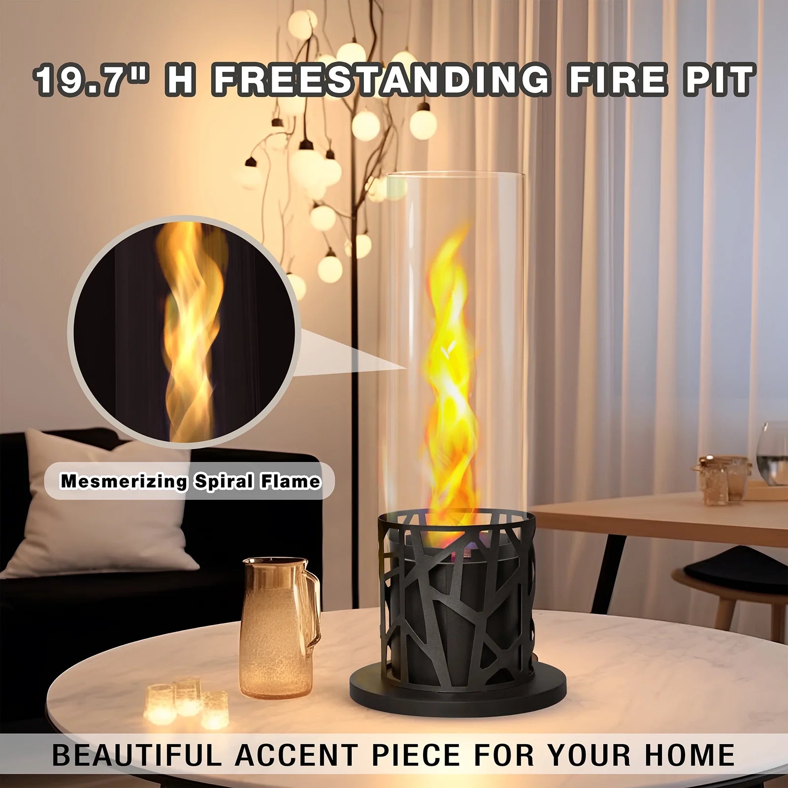 Tornado Flame Tabletop Fire Pit, Matel Fireplace for Indoor & Outdoor Warming & Decor