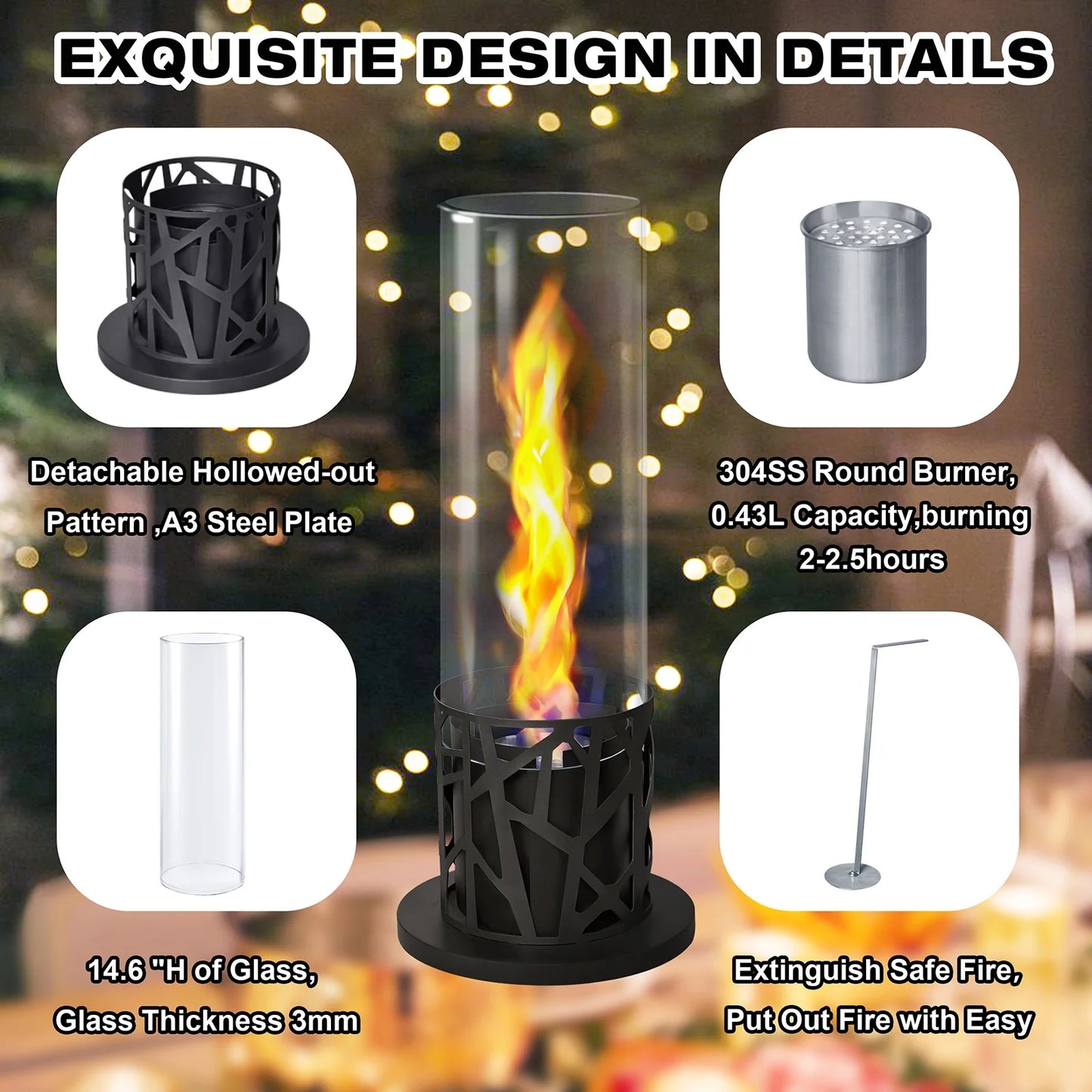 Tornado Flame Tabletop Fire Pit, Matel Fireplace for Indoor & Outdoor Warming & Decor