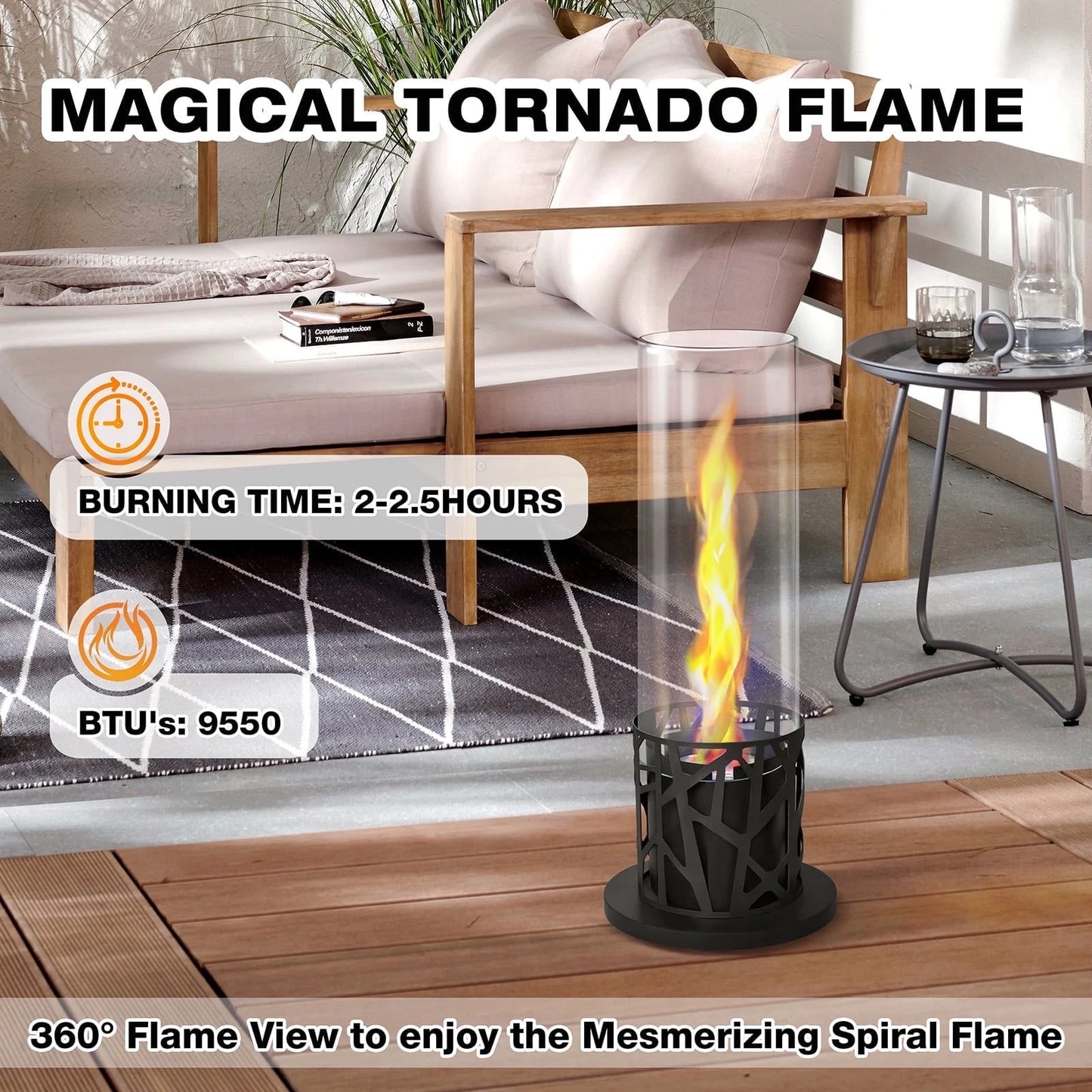 Tornado Flame Tabletop Fire Pit, Matel Fireplace for Indoor & Outdoor Warming & Decor