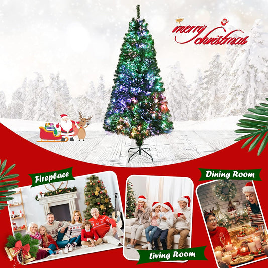 5Ft Fiber Optic Artificial Christmas Tree, Pre-Lit Premium Spruce Tree with Solid Metal Stand, 449 Branch Tips, Xmas Full Tree for Indoor Holiday Decoration